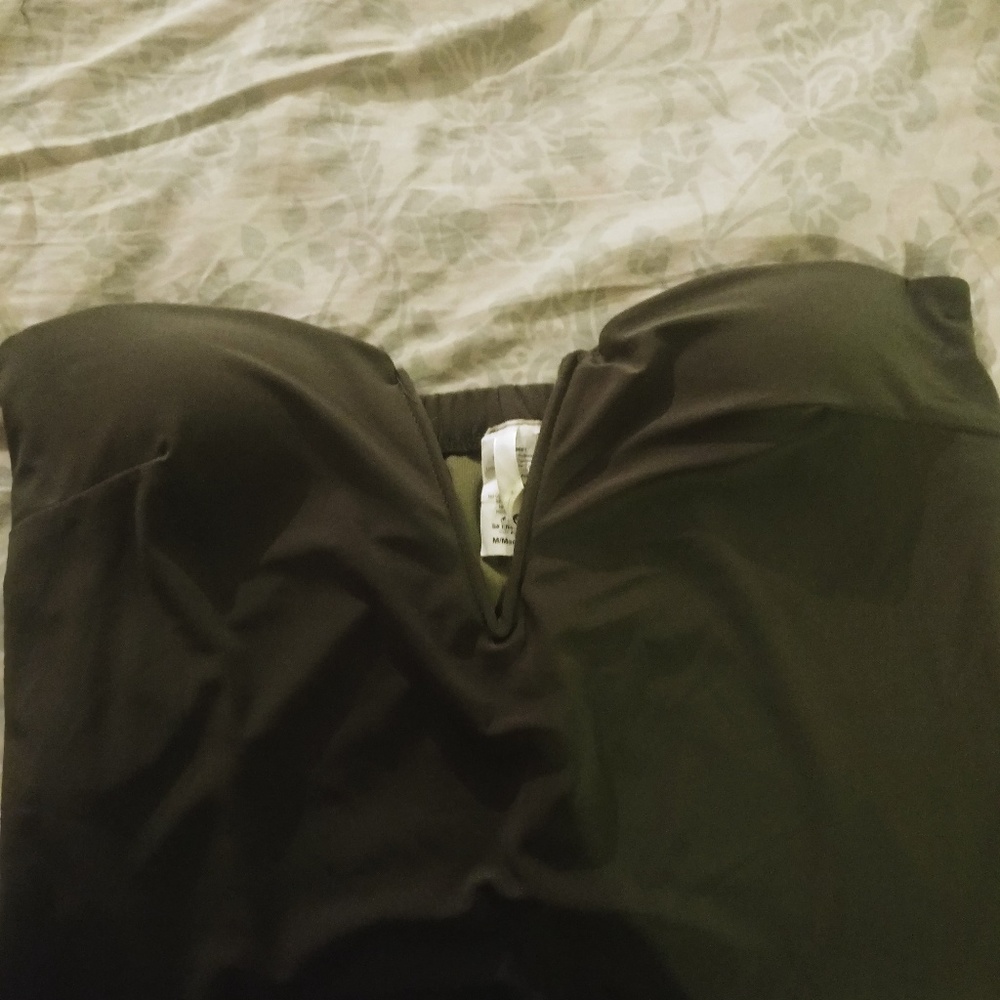 Medium strapless olive dress